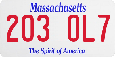 MA license plate 203OL7