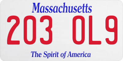 MA license plate 203OL9