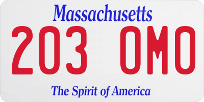 MA license plate 203OM0