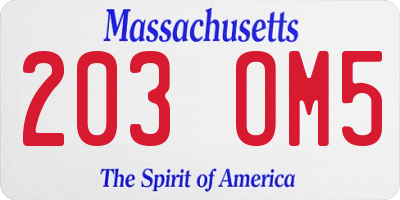 MA license plate 203OM5