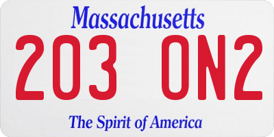 MA license plate 203ON2