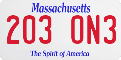 MA license plate 203ON3