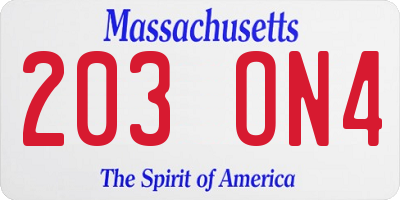 MA license plate 203ON4
