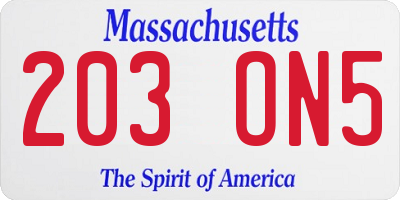MA license plate 203ON5
