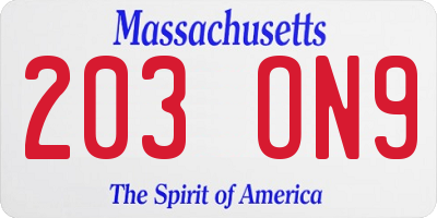 MA license plate 203ON9