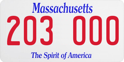 MA license plate 203OO0