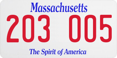 MA license plate 203OO5