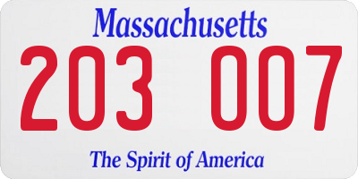 MA license plate 203OO7