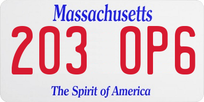 MA license plate 203OP6