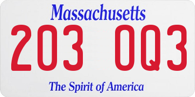 MA license plate 203OQ3