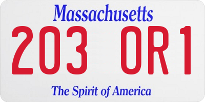 MA license plate 203OR1
