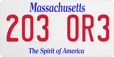 MA license plate 203OR3