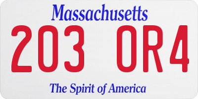 MA license plate 203OR4