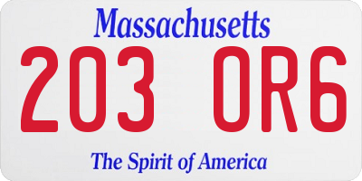MA license plate 203OR6