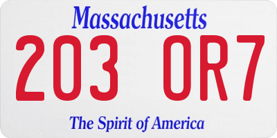 MA license plate 203OR7