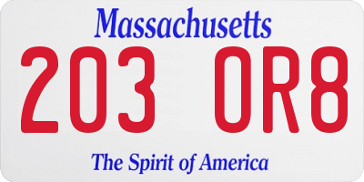 MA license plate 203OR8