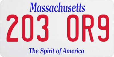 MA license plate 203OR9