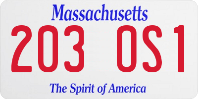 MA license plate 203OS1