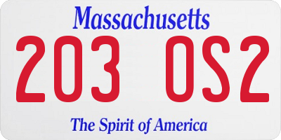 MA license plate 203OS2