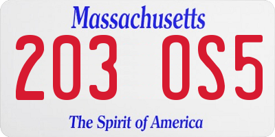 MA license plate 203OS5