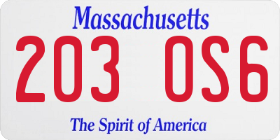 MA license plate 203OS6