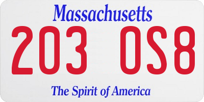 MA license plate 203OS8