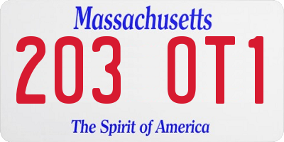 MA license plate 203OT1