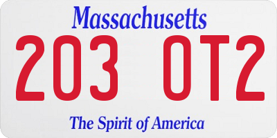 MA license plate 203OT2