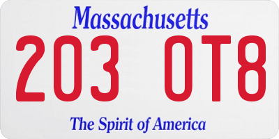 MA license plate 203OT8