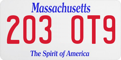 MA license plate 203OT9