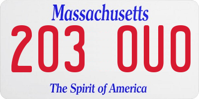 MA license plate 203OU0