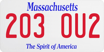 MA license plate 203OU2