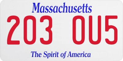 MA license plate 203OU5