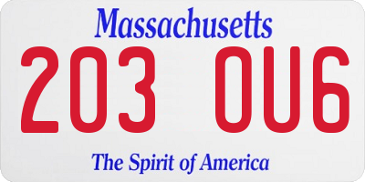 MA license plate 203OU6