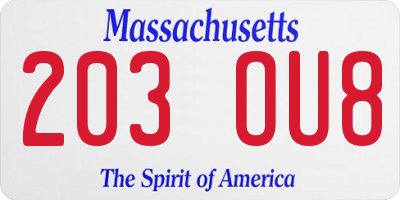 MA license plate 203OU8