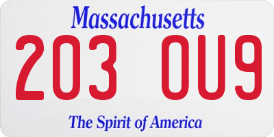 MA license plate 203OU9