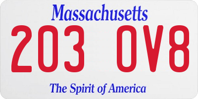 MA license plate 203OV8