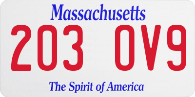 MA license plate 203OV9
