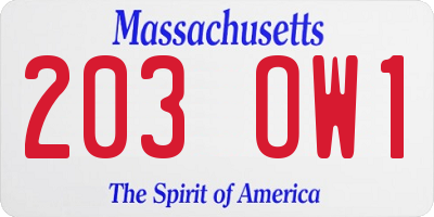 MA license plate 203OW1