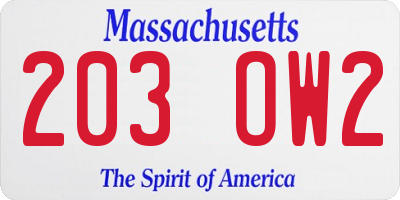 MA license plate 203OW2