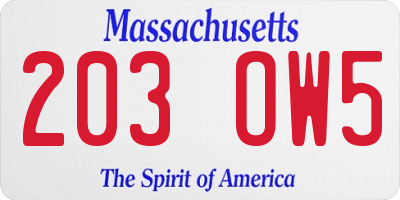 MA license plate 203OW5