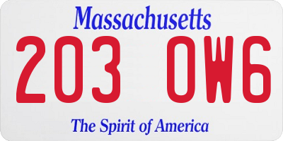 MA license plate 203OW6