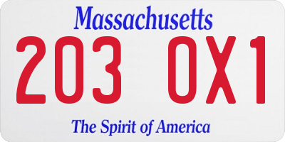 MA license plate 203OX1