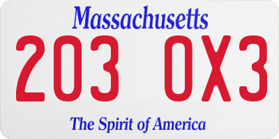 MA license plate 203OX3