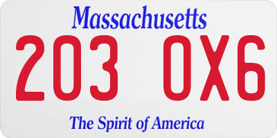 MA license plate 203OX6