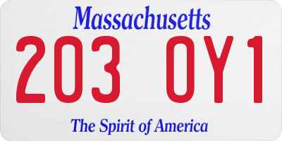 MA license plate 203OY1