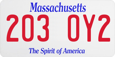 MA license plate 203OY2