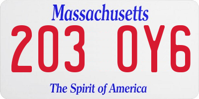 MA license plate 203OY6