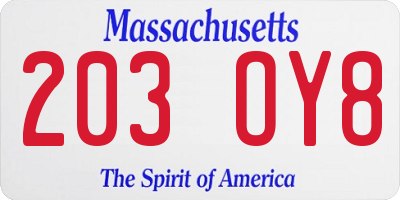 MA license plate 203OY8