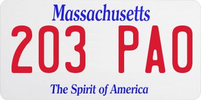 MA license plate 203PA0